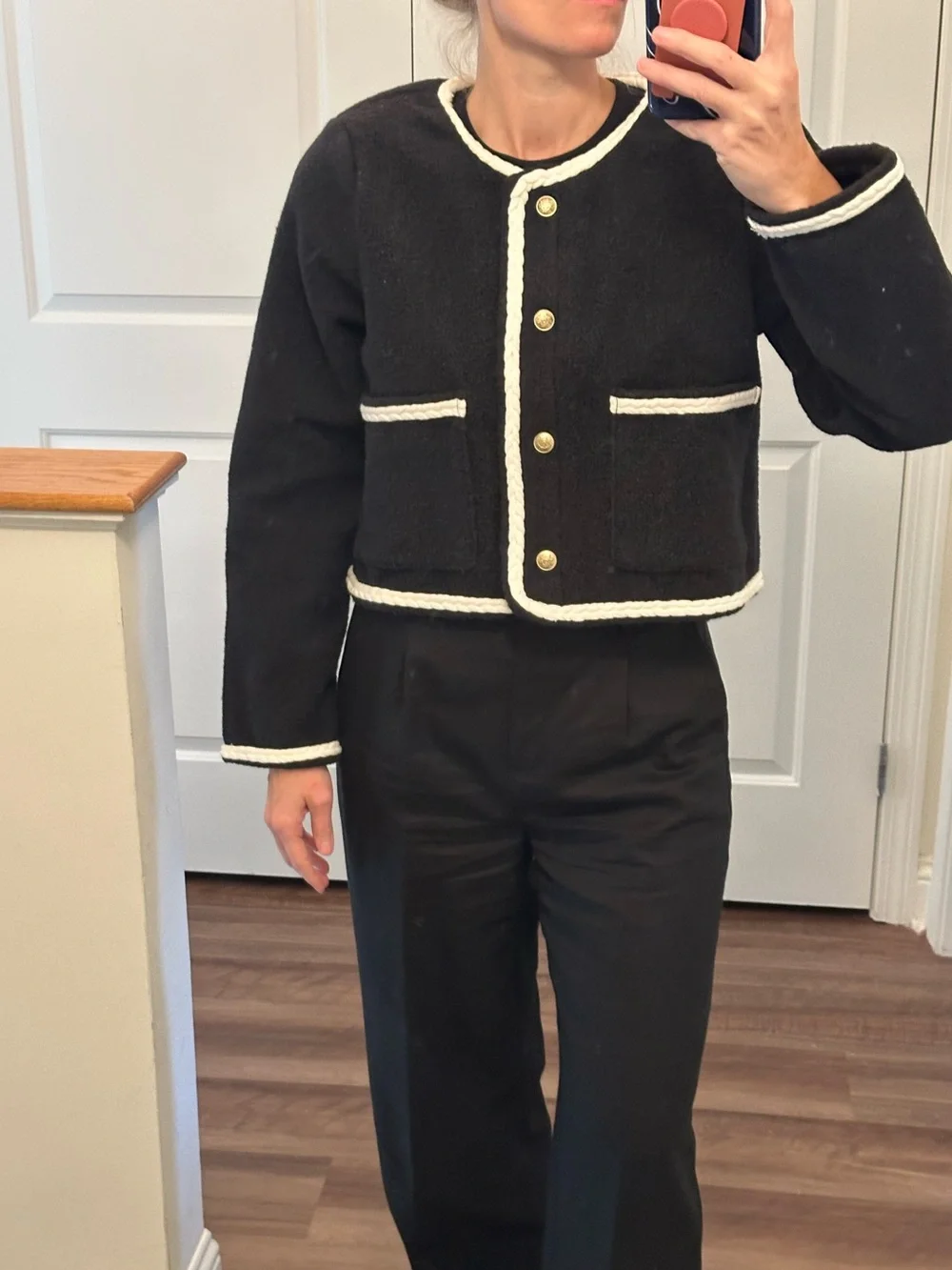 Jcrew Black Cropped Boxy Jacket with White Trim - Size M